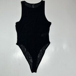 Forever 21 Women Sleeveless Black Bodysuit Tank Top Mesh See through Sz L